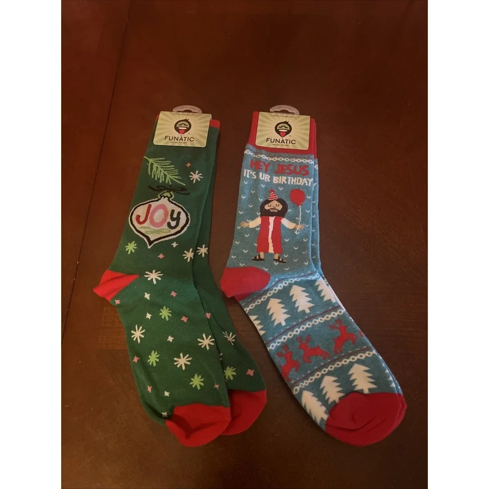 2 Pairs Women /Men Christmas Holiday Socks Joy Hey Jesus It's Your Birthday